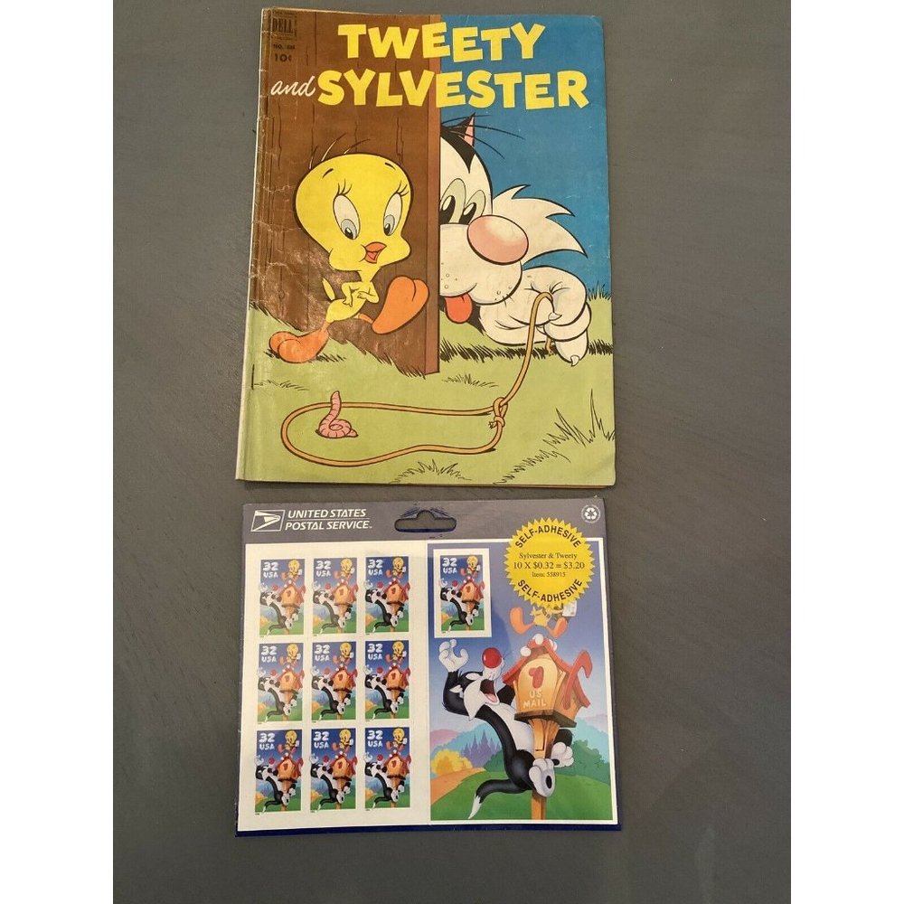 ESTATE FIND Sylvester and Tweety Pane with Imperf Stamp Sheet And OLD COMICS
